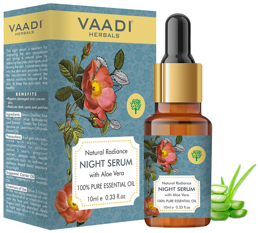 Vaadi Herbals Natural Radiance Night Serum With Aloe Vera - Reduces Dark Spots & Patches, Repairs Damaged & Uneven Skin, 10 ml