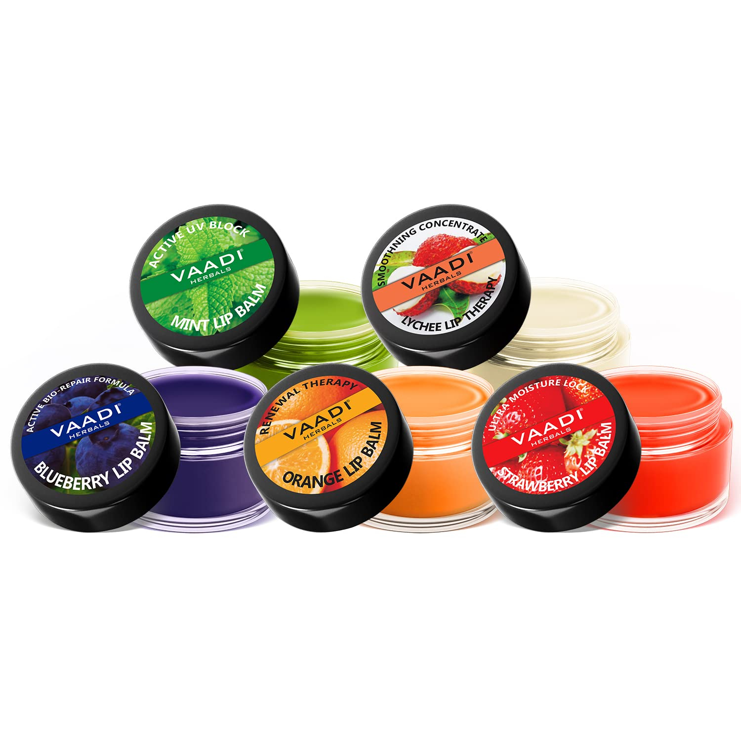 Vaadi Herbals Assorted Lip Balms, 10g (Pack of 5)