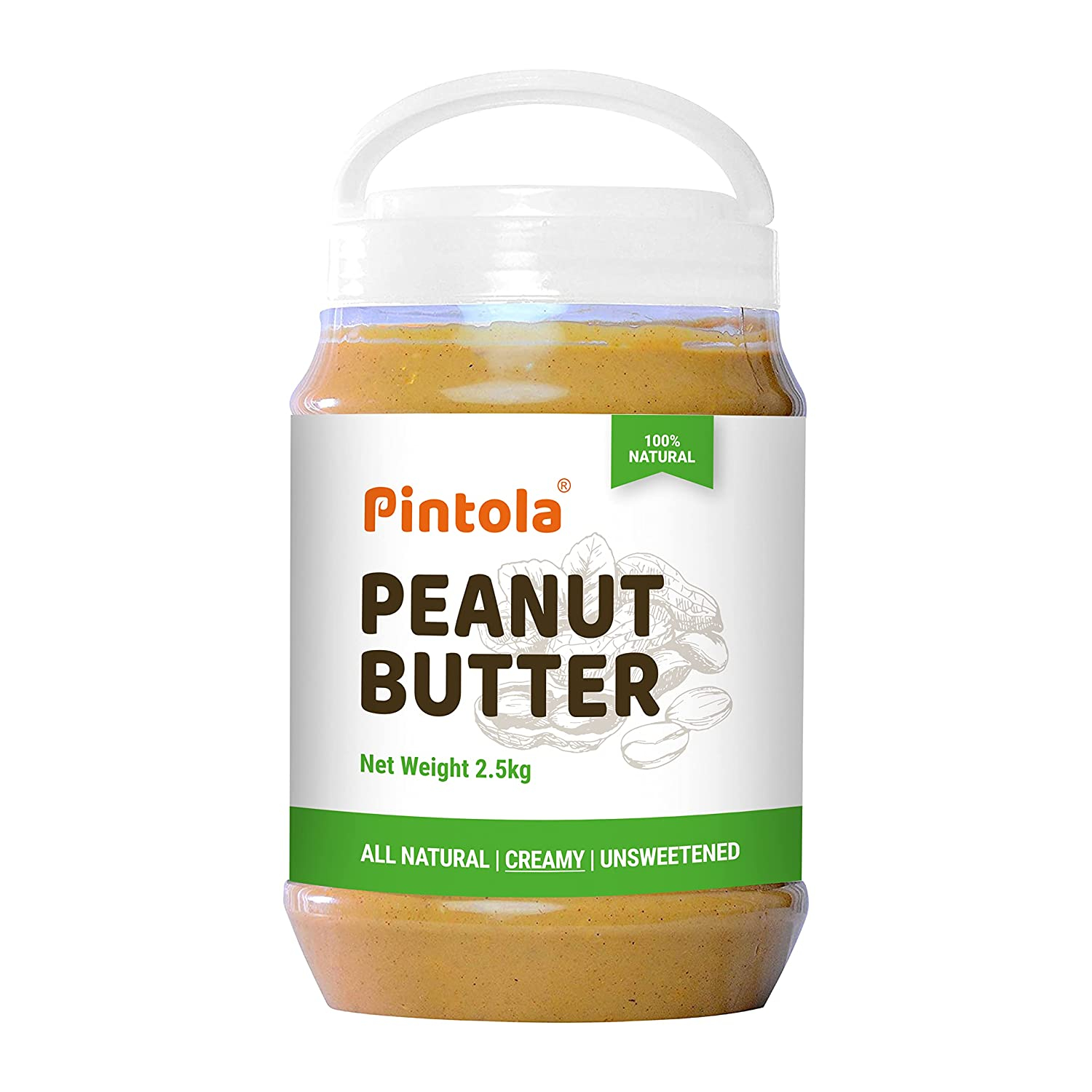 Pintola All Natural Peanut Butter (Creamy) (2.5 Kg) (Unsweetened, Non-gmo, Gluten Free, Vegan)