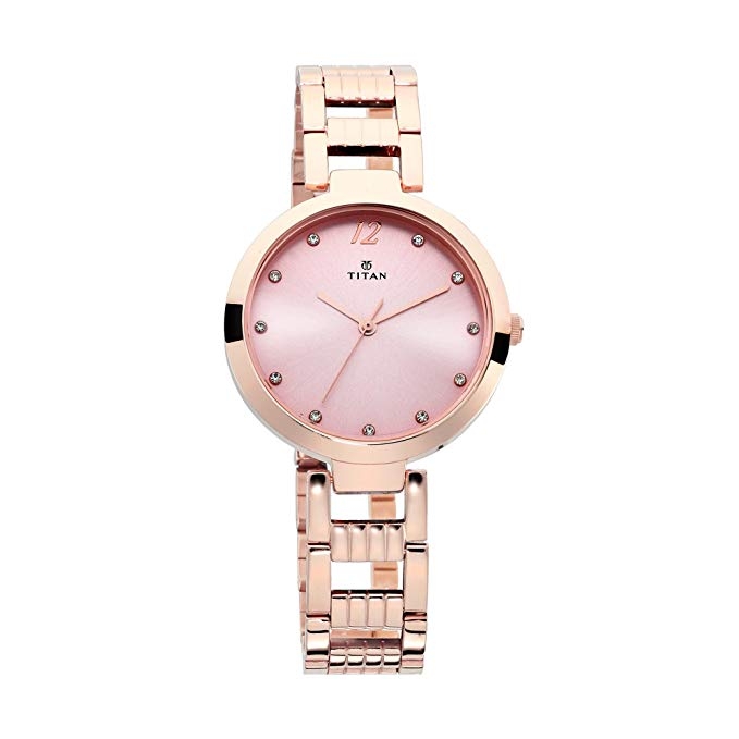 Titan Pink Dial Silver Stainless Steel Strap Watch For Women Nk2480WM03