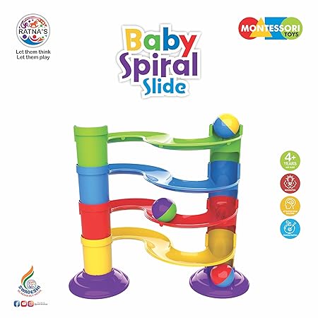 Ratna's Baby Spiral Slide 2192 4 Level Ball Rolling Twist & Turn Slide Stacking Tower Ramp Toys