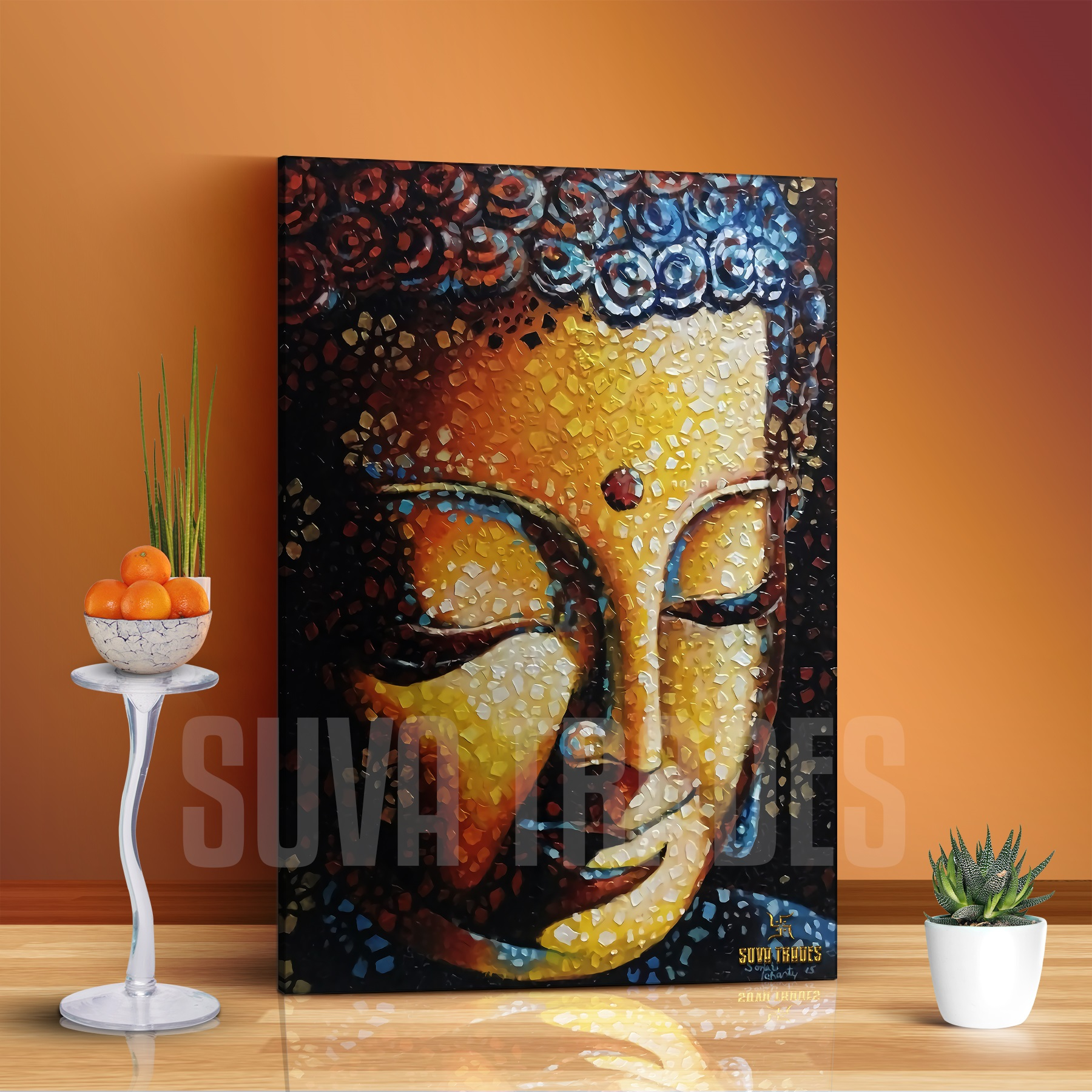 1 Panel Buddha Shanti God Wall Hang Canvas Print With Wooden Frame by Suva Trades