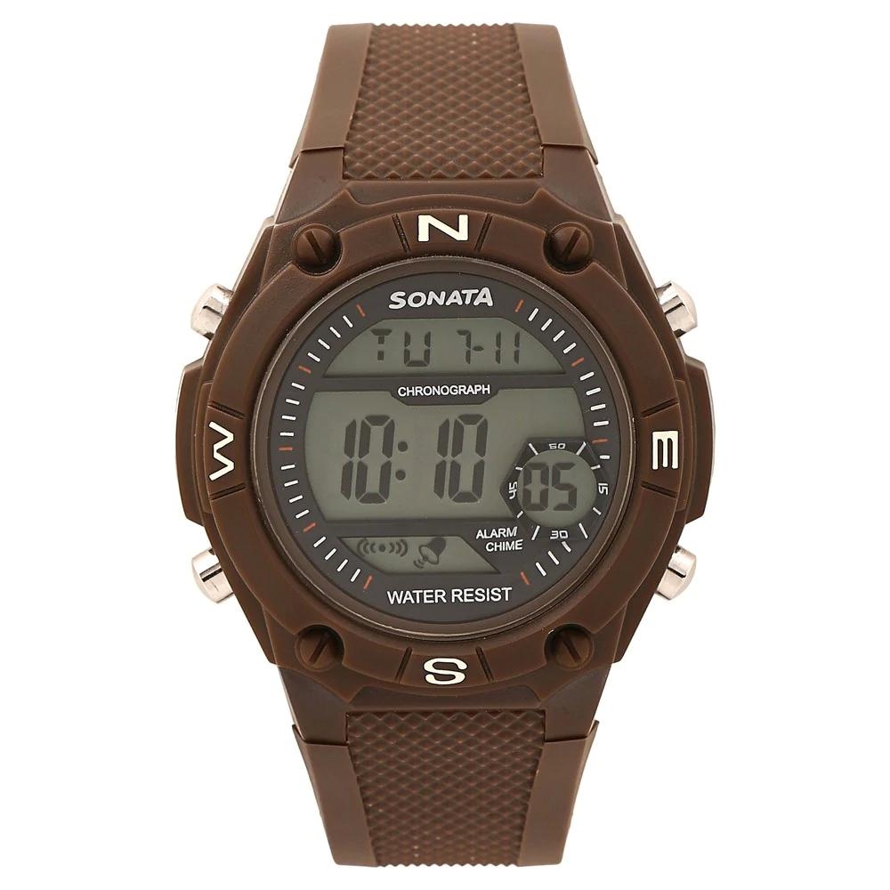 Sonata Brown Dial Brown Plastic Strap Watch For men 77033PP02