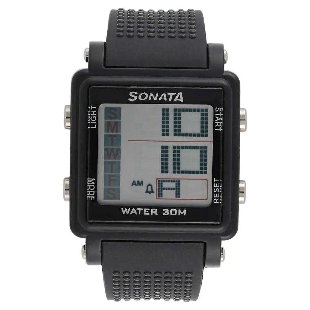Sonata Grey Dial Black Plastic Strap Watch For men 77043PP01