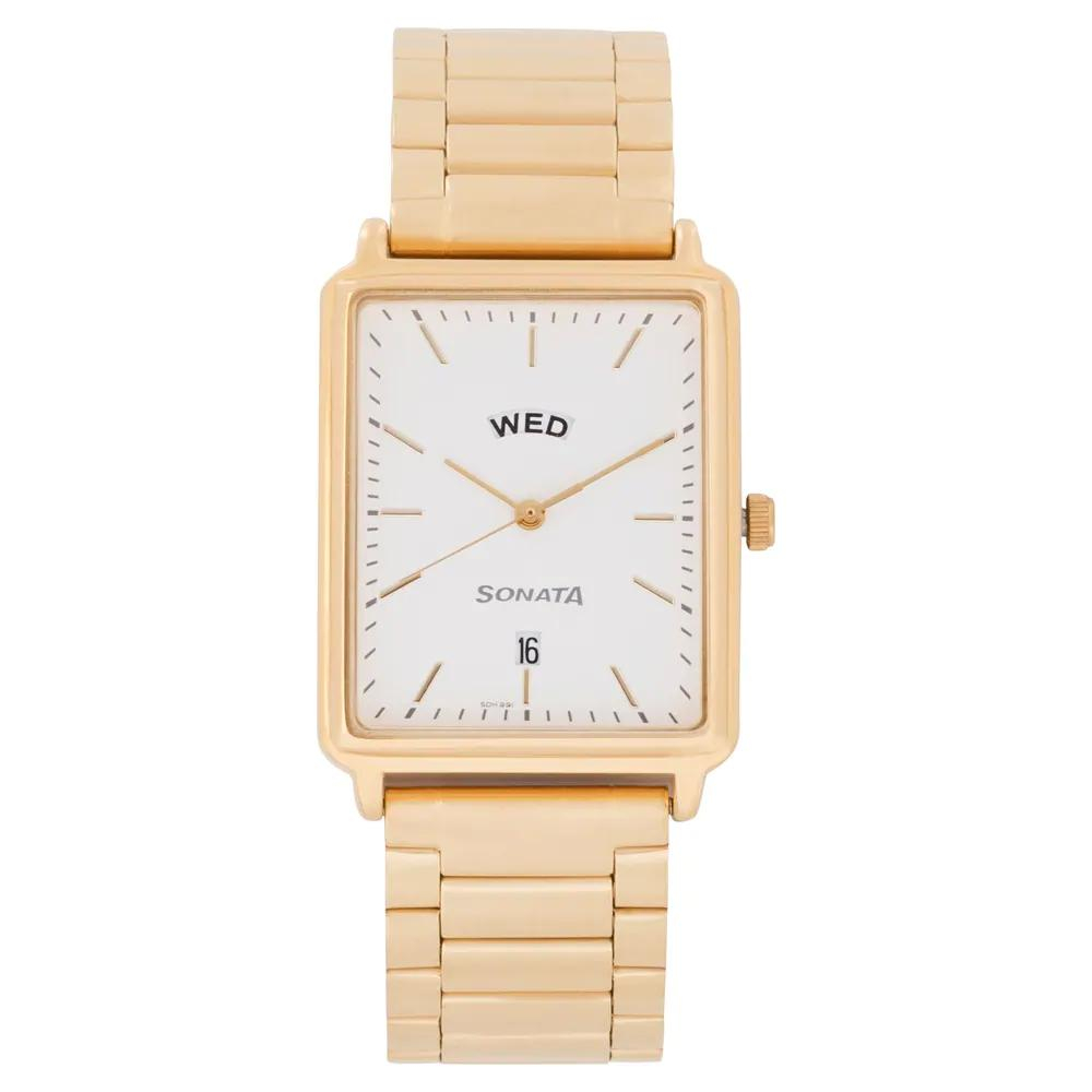 Sonata Essentials White Dial Analog with Day and Date Watch for Men 77084YM04