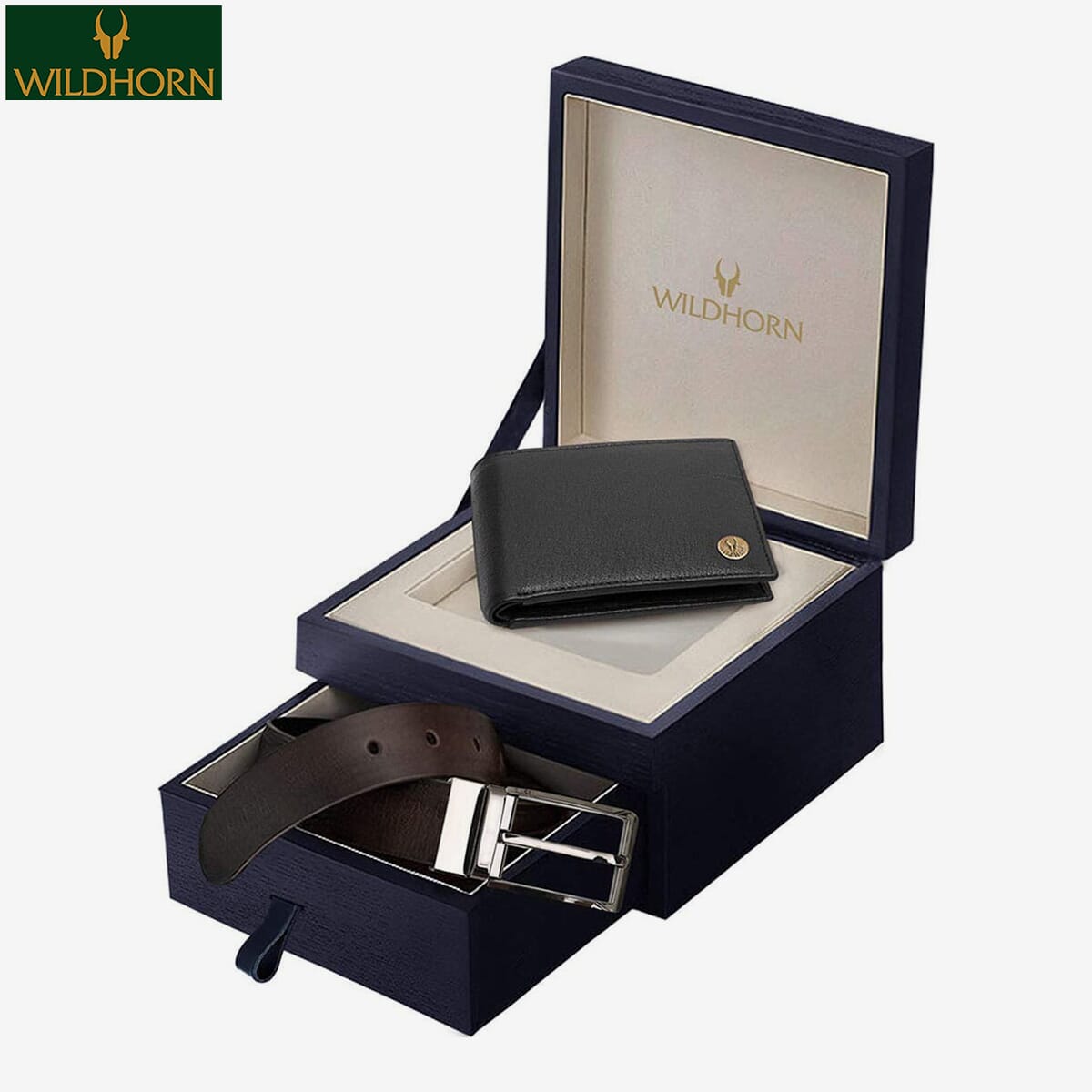 WildHorn Nepal RFID Protected Genuine Leather Wallet & Genuine Leather Belt Combo Gift for Men (WH 2052 Black Wallet with Brown Formal Belt)