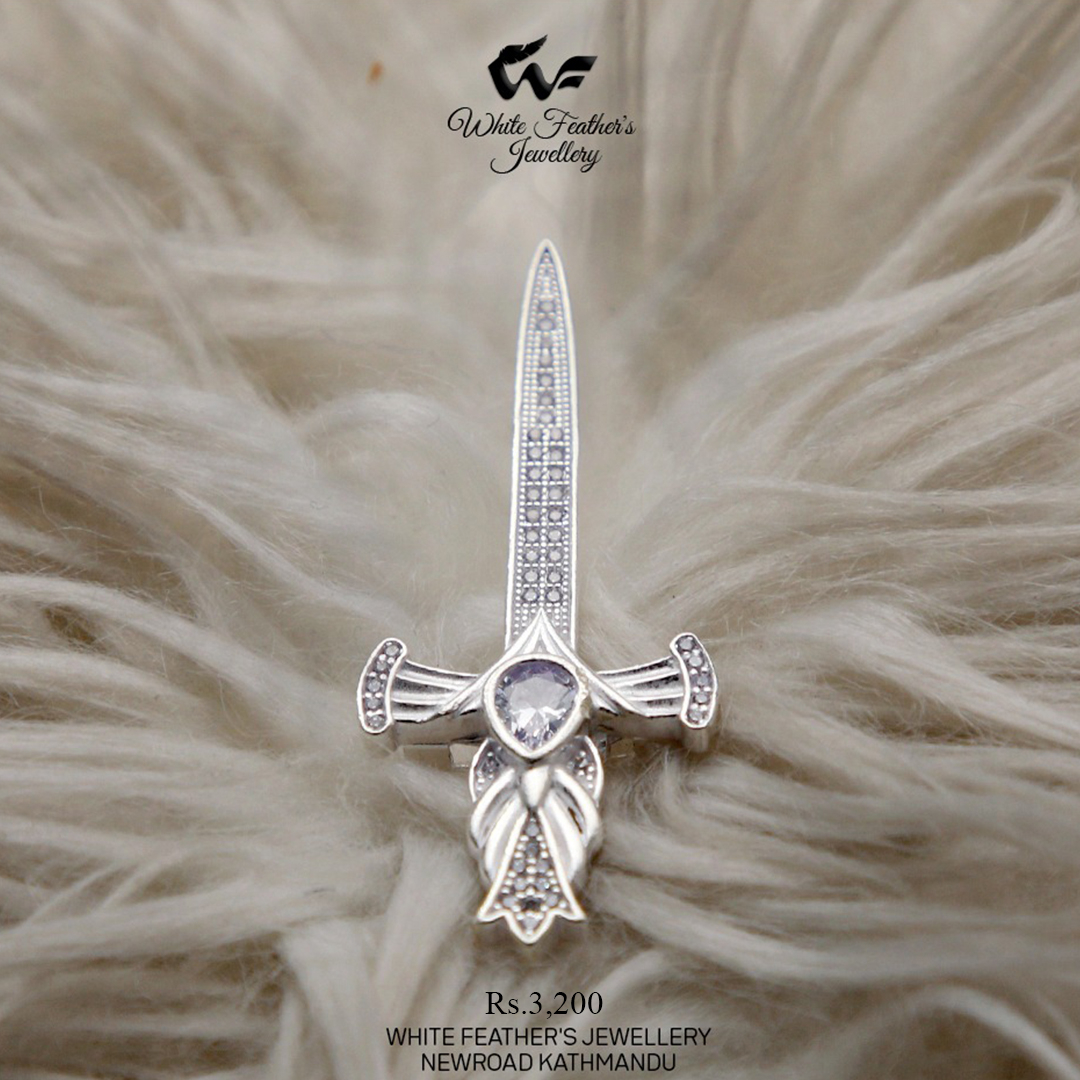 White Feathers Silver Brooch For Men