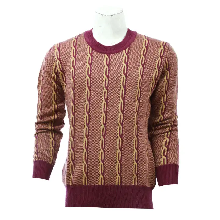 Purple Woolen Round Neck Full Sleeve Sweater For Men