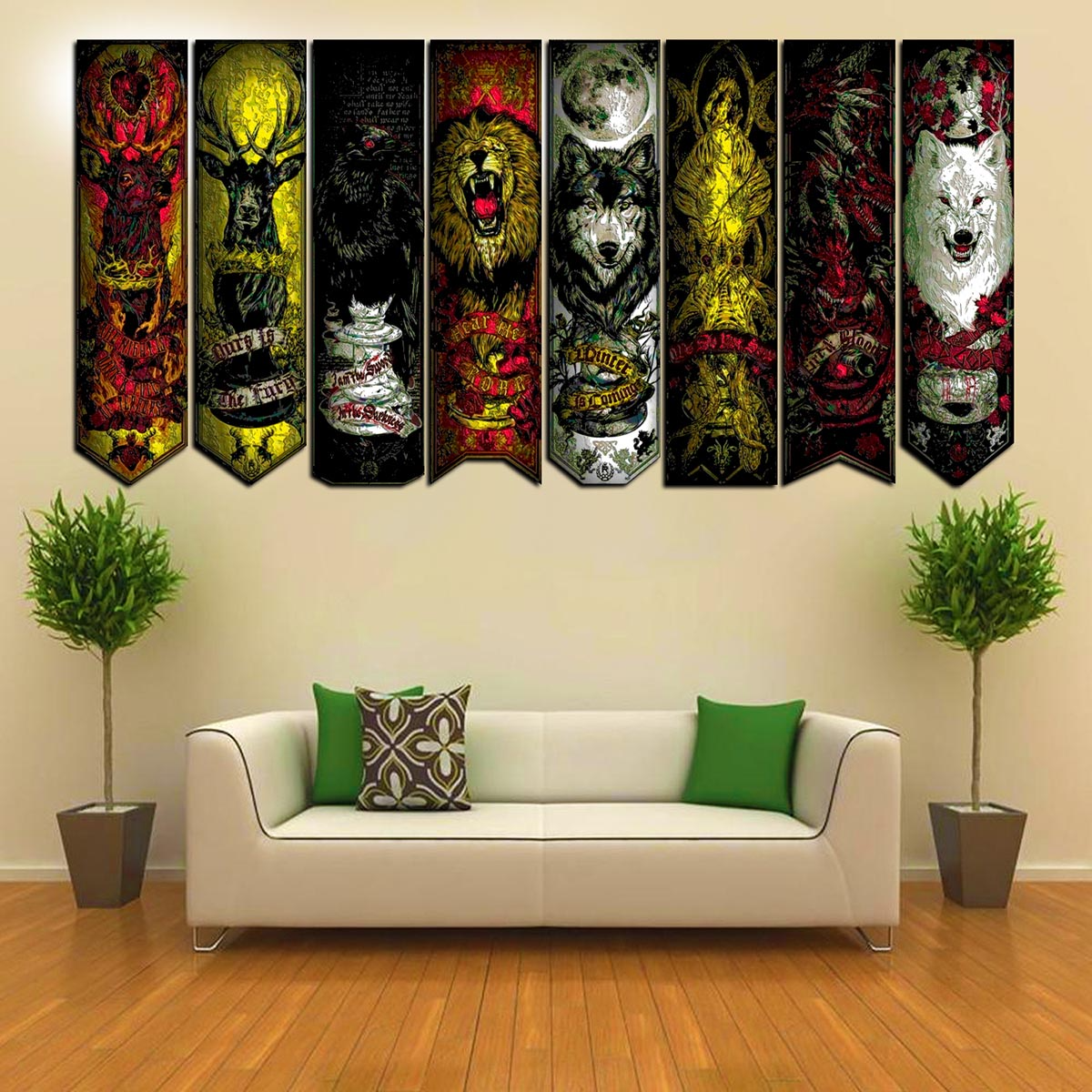 8 Piece Panel Game of Thrones House Wall Hang Canvas Art on Vinyl Forex Print with Frame by Om Suva Trades