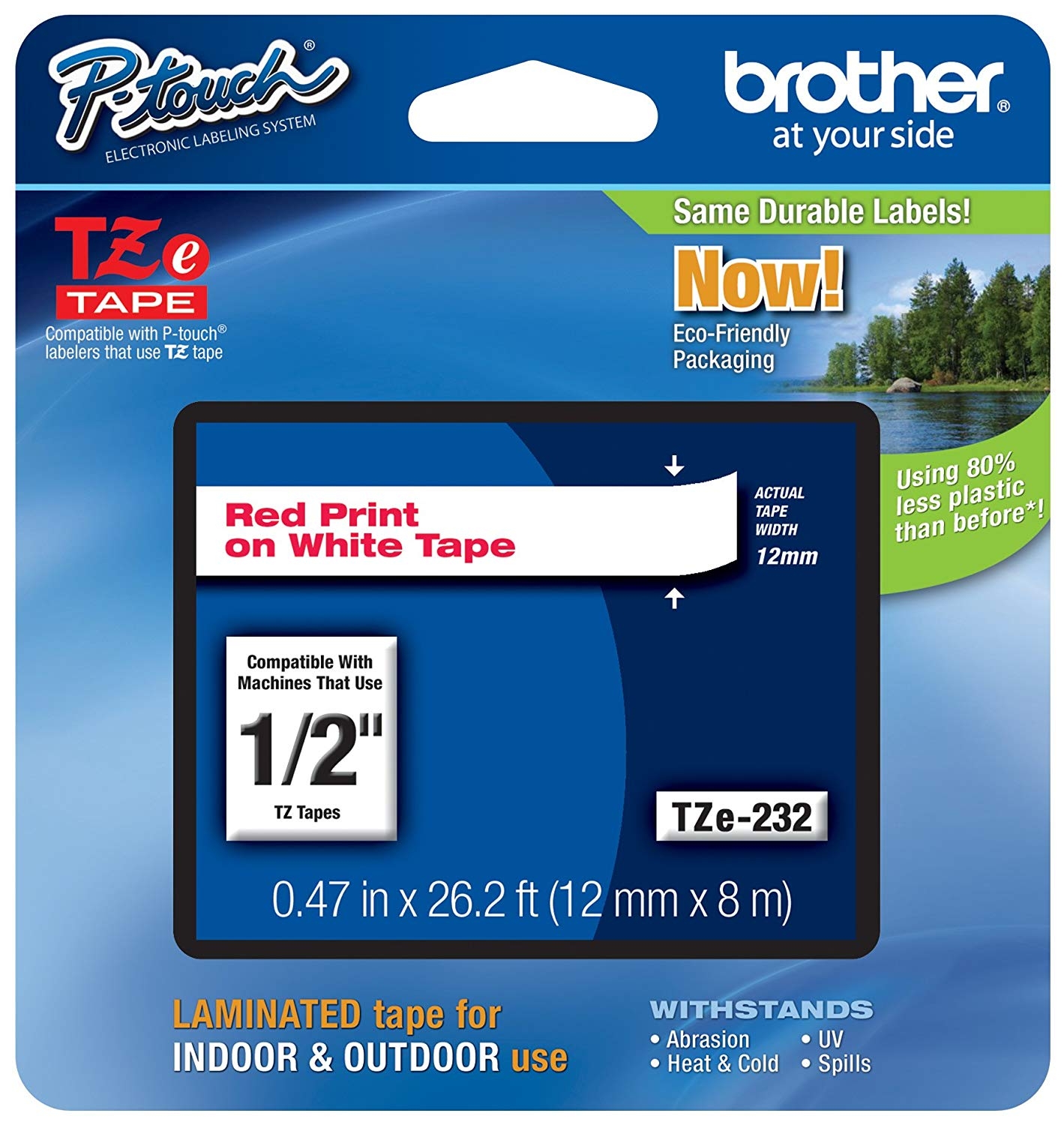 Brother TZe-232 Red on White Labelling Tape – 12mm wide