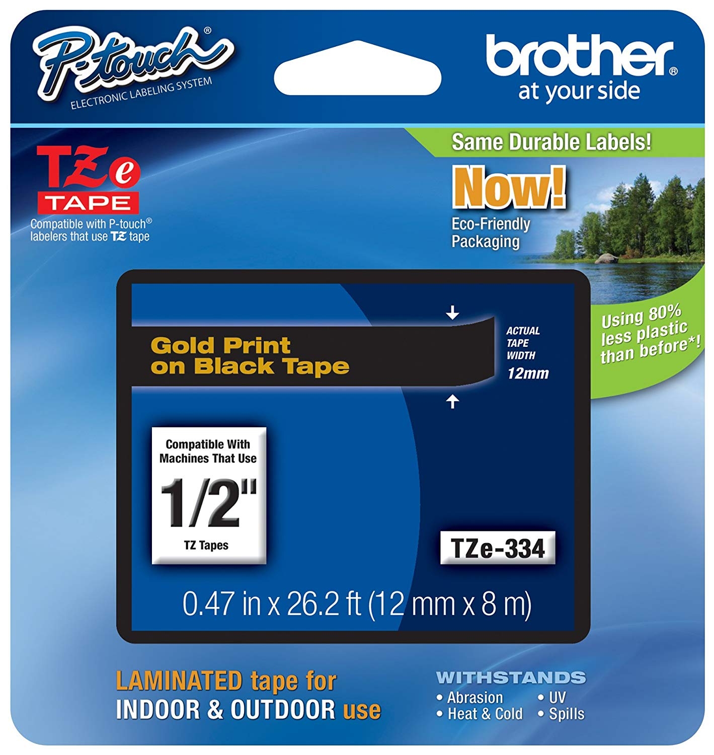 Brother TZe-334 Gold On Black Labelling Tape – 12mm wide