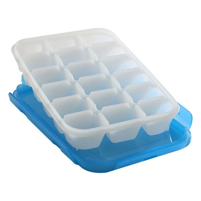  Signoraware Ice Tray (18 Pcs.) | Ice Cube Trays With Airtight Locking Lids | Flexible 18-Ice Cube Trays With Spill-Resistant Removable Lid, For Cocktail, Freezer, Stackable Ice Trays With Covers