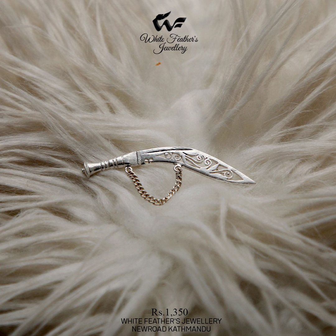 White Feathers Silver Khukuri Brooch for Men