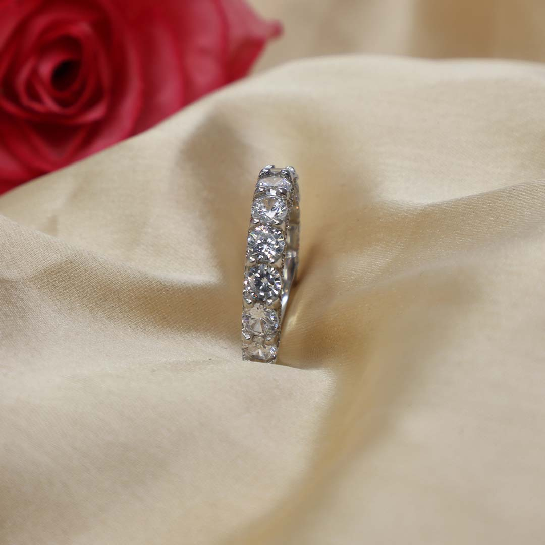 White Feathers Silver Stone Ring For Women