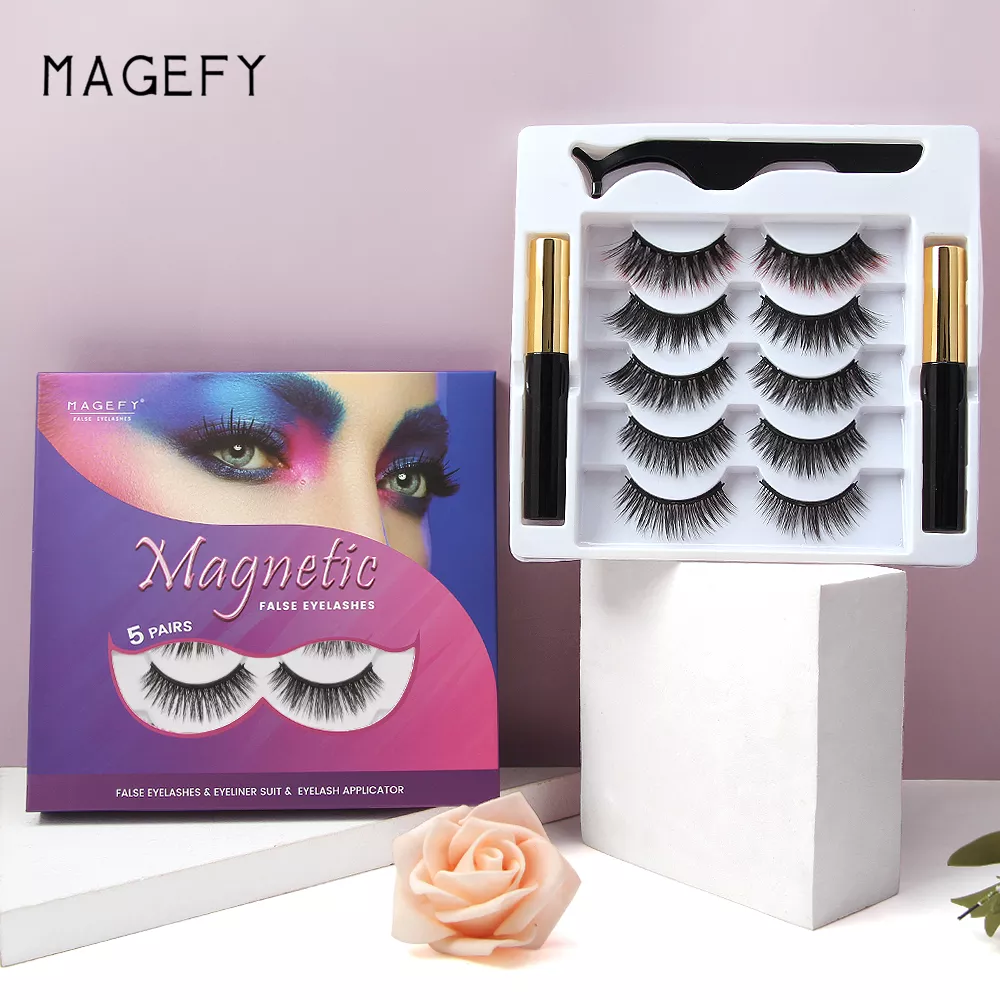 Maange Magefy 5 Pairs Magnetic Eyelashes 3d Mink Fake Eyelash Magnet Eyeliner Waterproof Liquid Long Lasting Eyelash Mgy7146