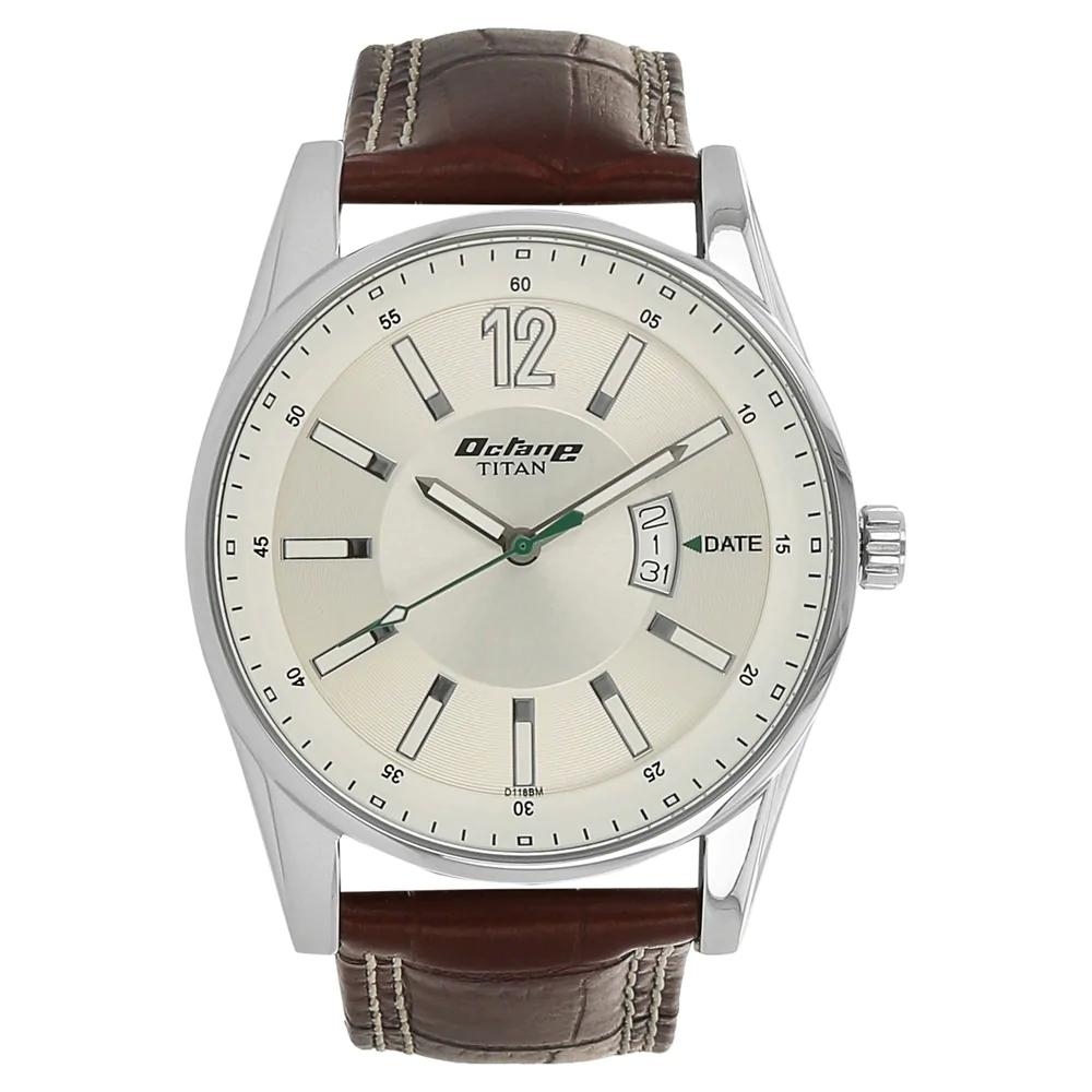 Titan Octane Silver Dial Leather Strap Watch For Men NK9322SL03