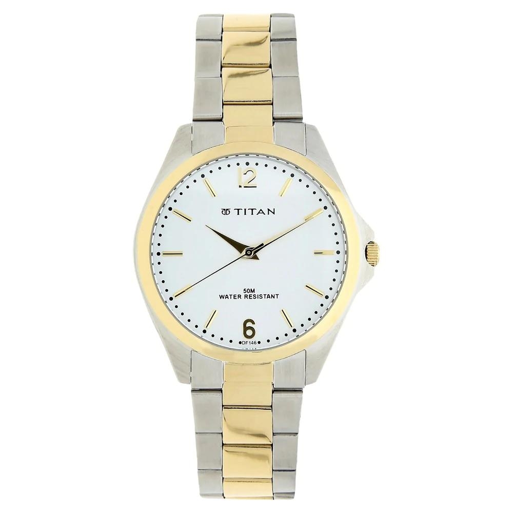Titan White Dial Metal Strap Watch For Men 9439BM01