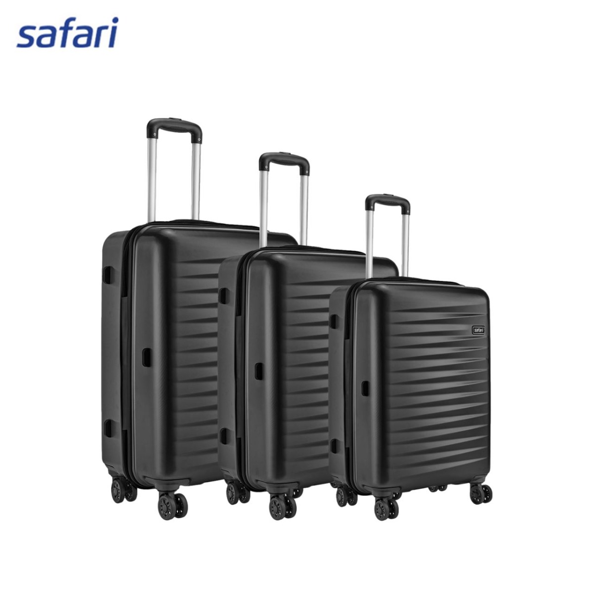 Safari Fiesta 8 Wheels Hard Luggage  | 100% Polycarbonate Shell | Fixed Combination Lock | Anti Theft Secure Zipper | Black Combo Set  SxMxL