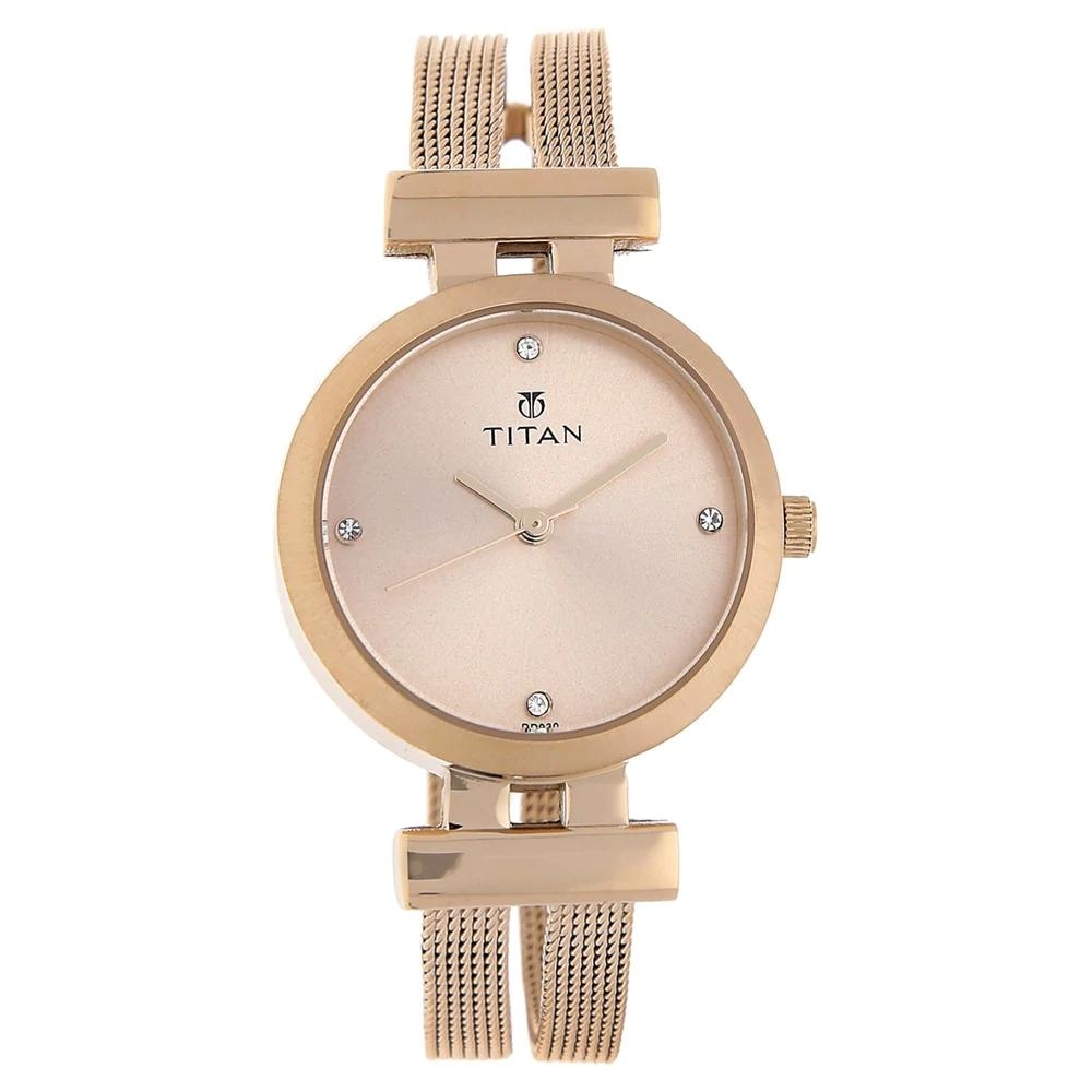 Titan Rose Gold Dial Stainless Steel Strap Watch For Women Nk9942WM01
