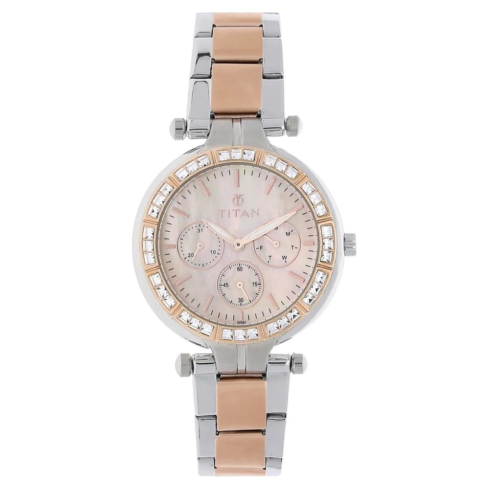 Titan Mother Of Pearl Dial Two Toned Stainless Steel Strap Watch For Women Nk9965KM01