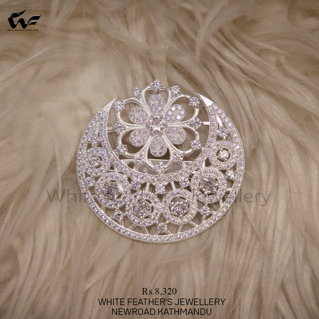 White Feathers Silver Brooch/sari Pin For Women