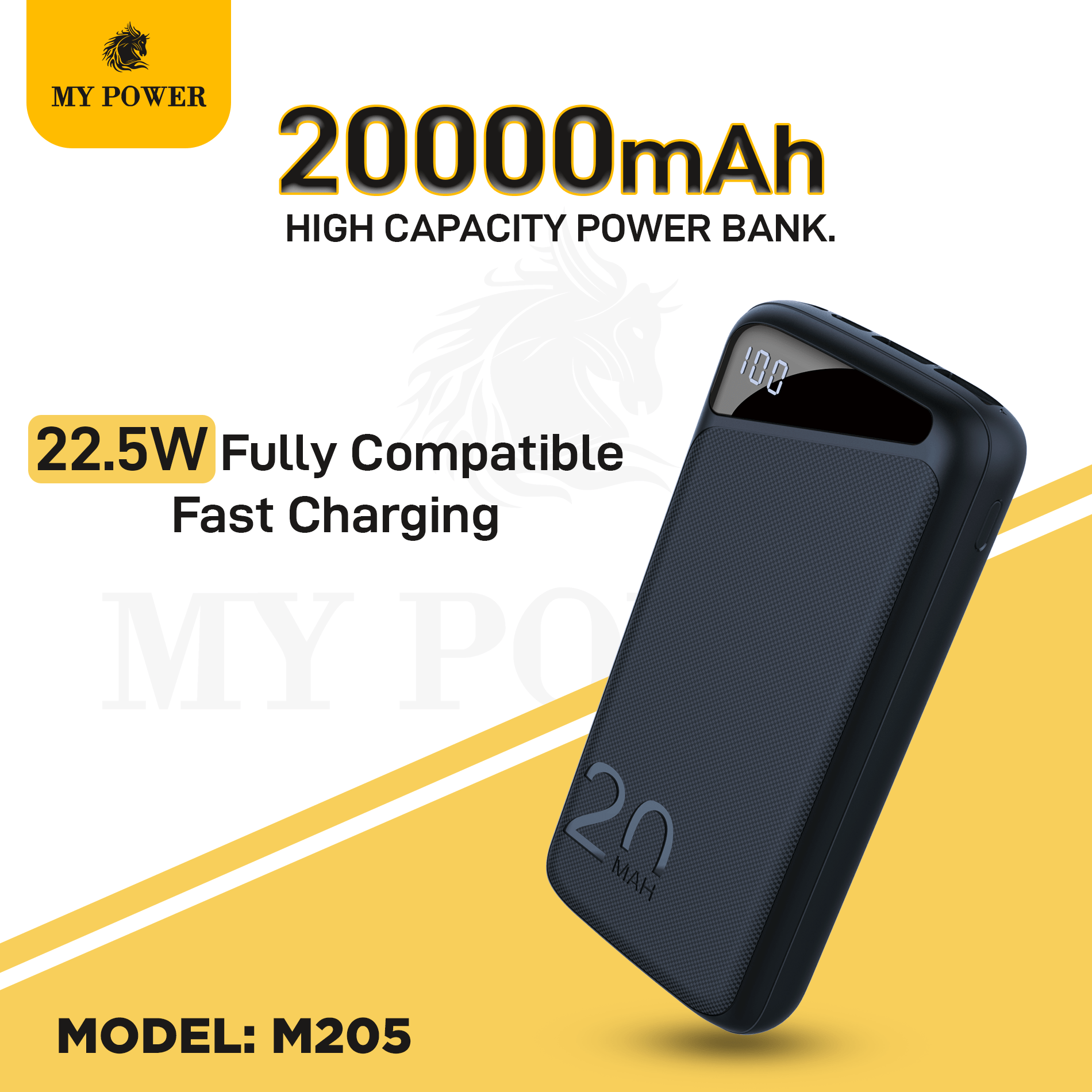My Power Powerbank, 20000mah M-205 Fast Charing PD Q.C 3.0 22.5w Fully Compatible Powerbank