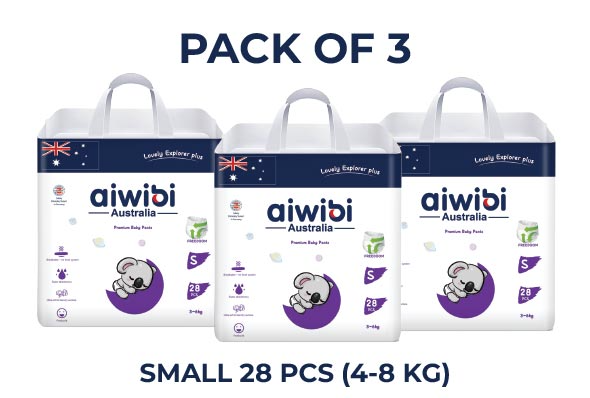 Aiwibi Australian Disposable Breathable Baby Diapers With Elastic Waistband S28 - Pack of 3