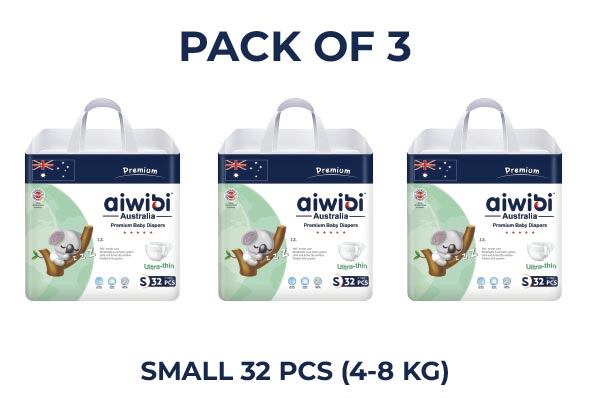 Aiwibi Australian Disposable Breathable Baby Diapers With Tape S32 (Pack of 3)