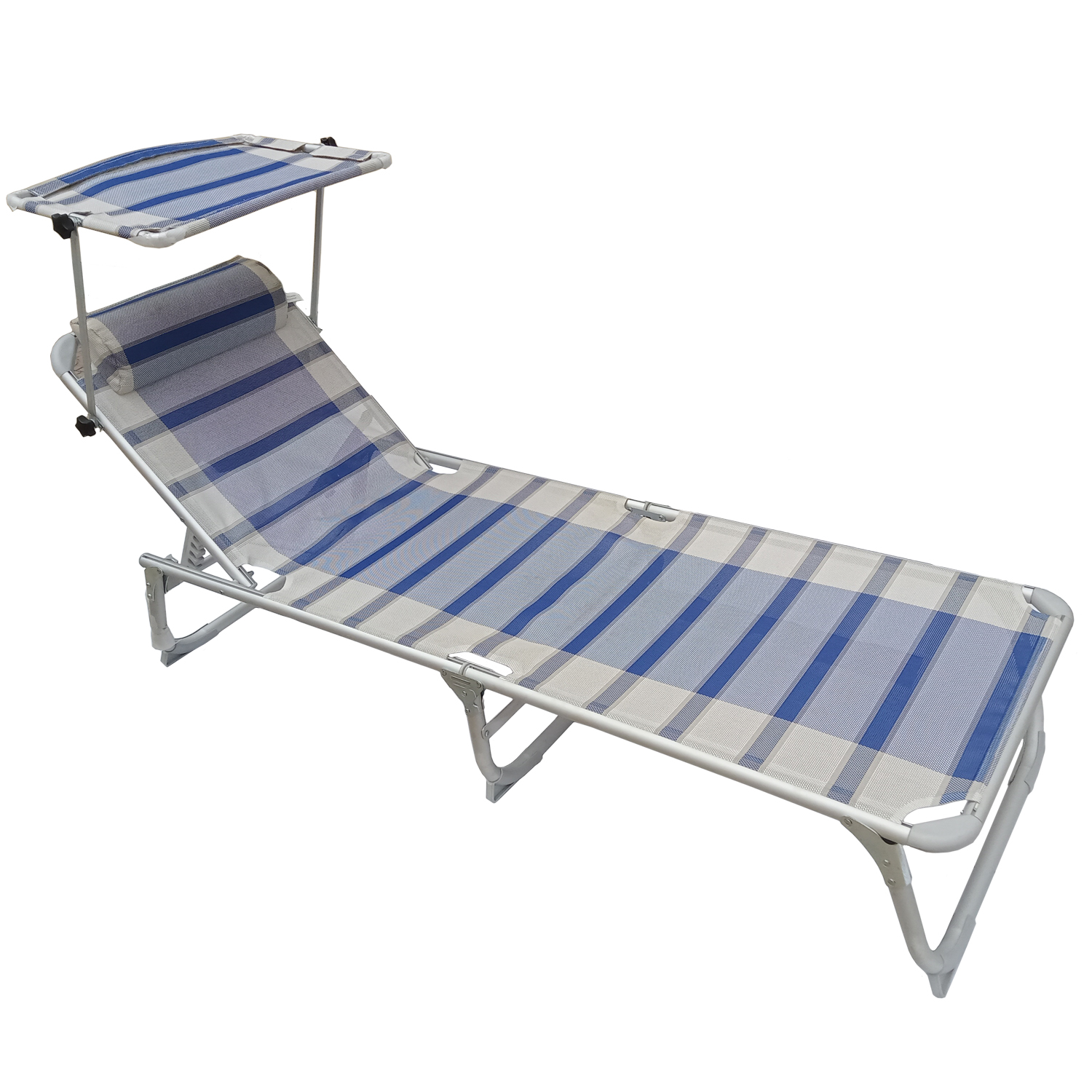 Bel-sol Aluminium Portable 5 Way Adjustable Camping Bed, Beach Chair, Lounge Chair, Relaxer Bed, With Sun Shade And Pillow