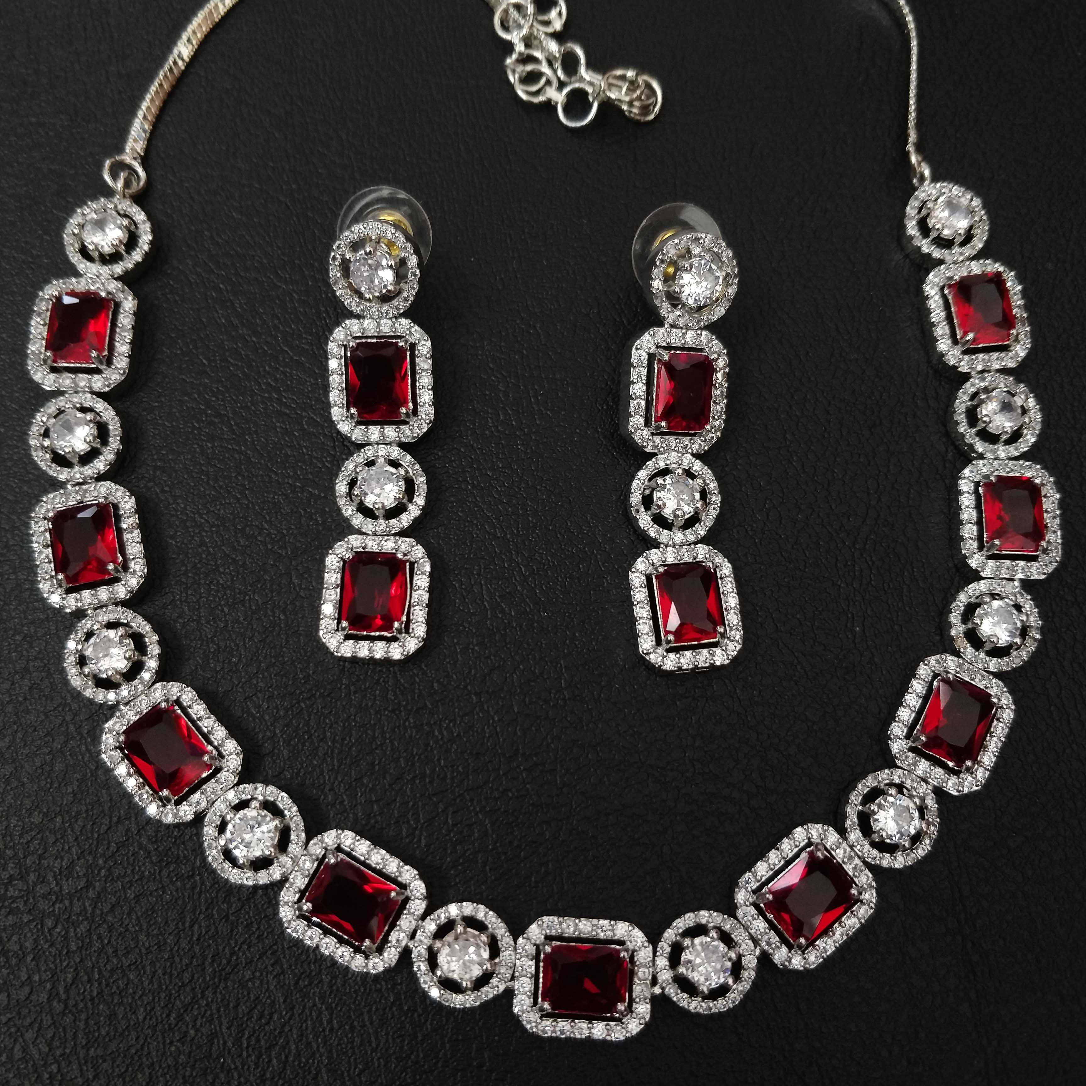  American Diamond Semi-Precious Stone Neck Set With Earring For Women