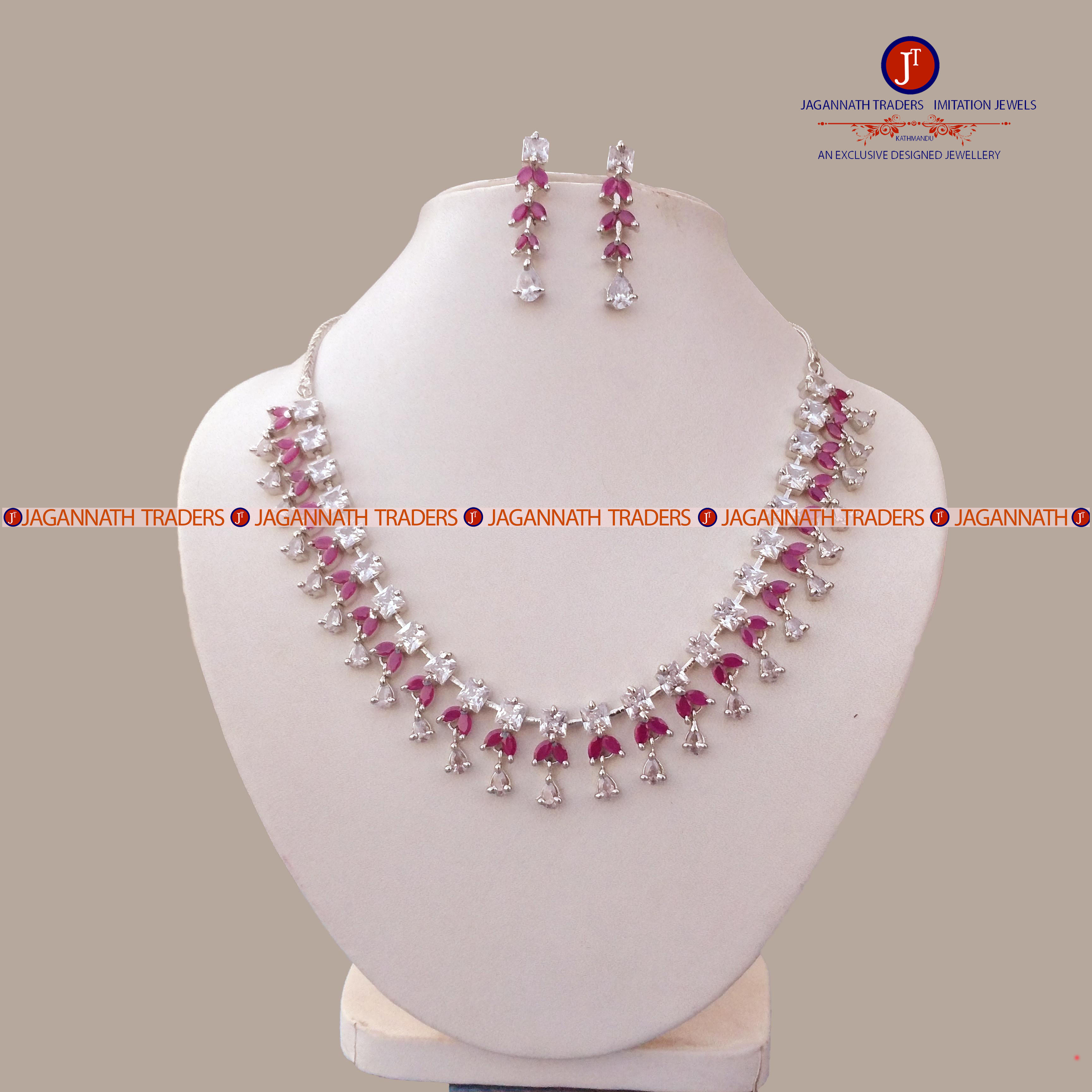 American Diamond Semi-Precious Stone Neck Set With Earring For Women