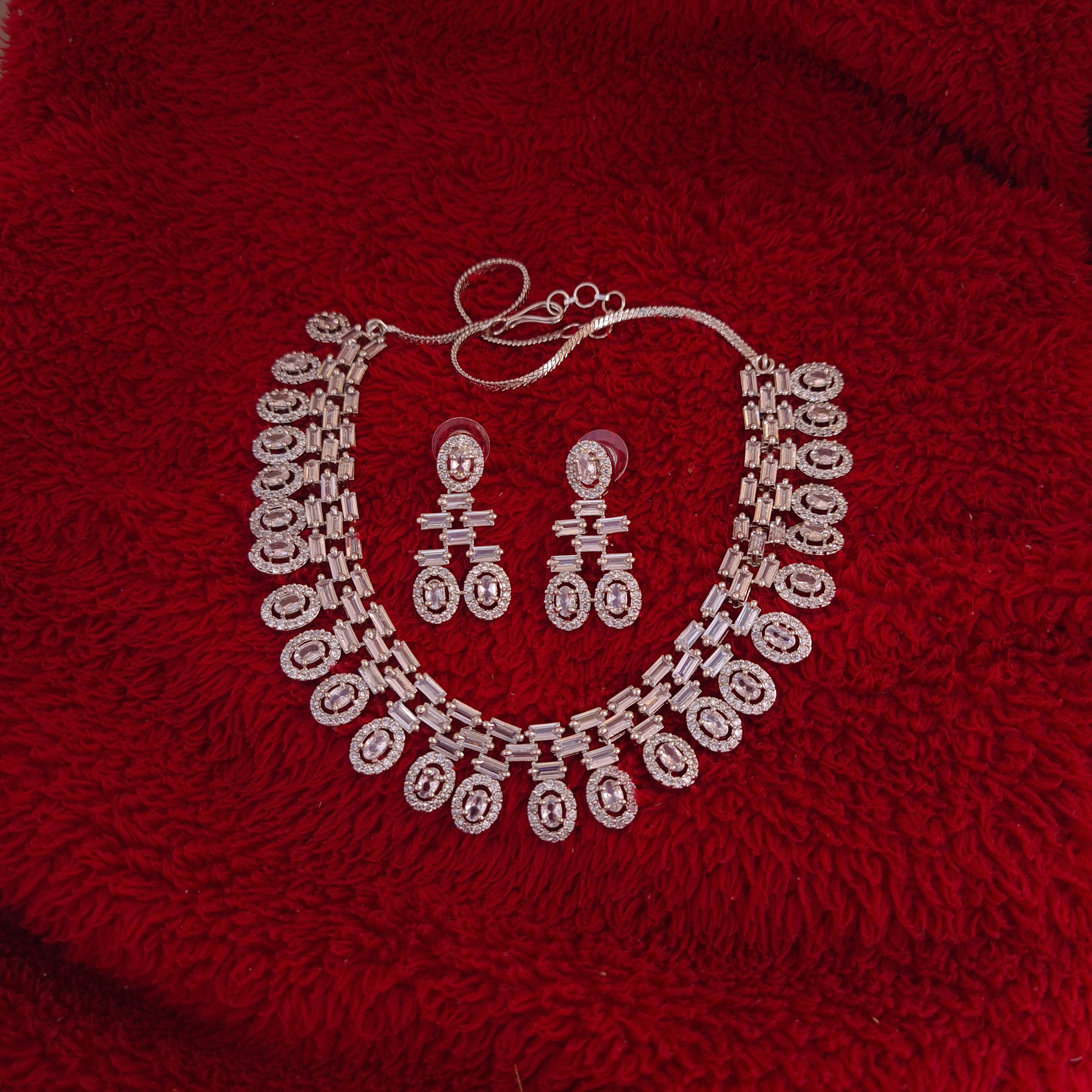 American Diamond Semi-Precious Stone Neck Set With Earring For Women
