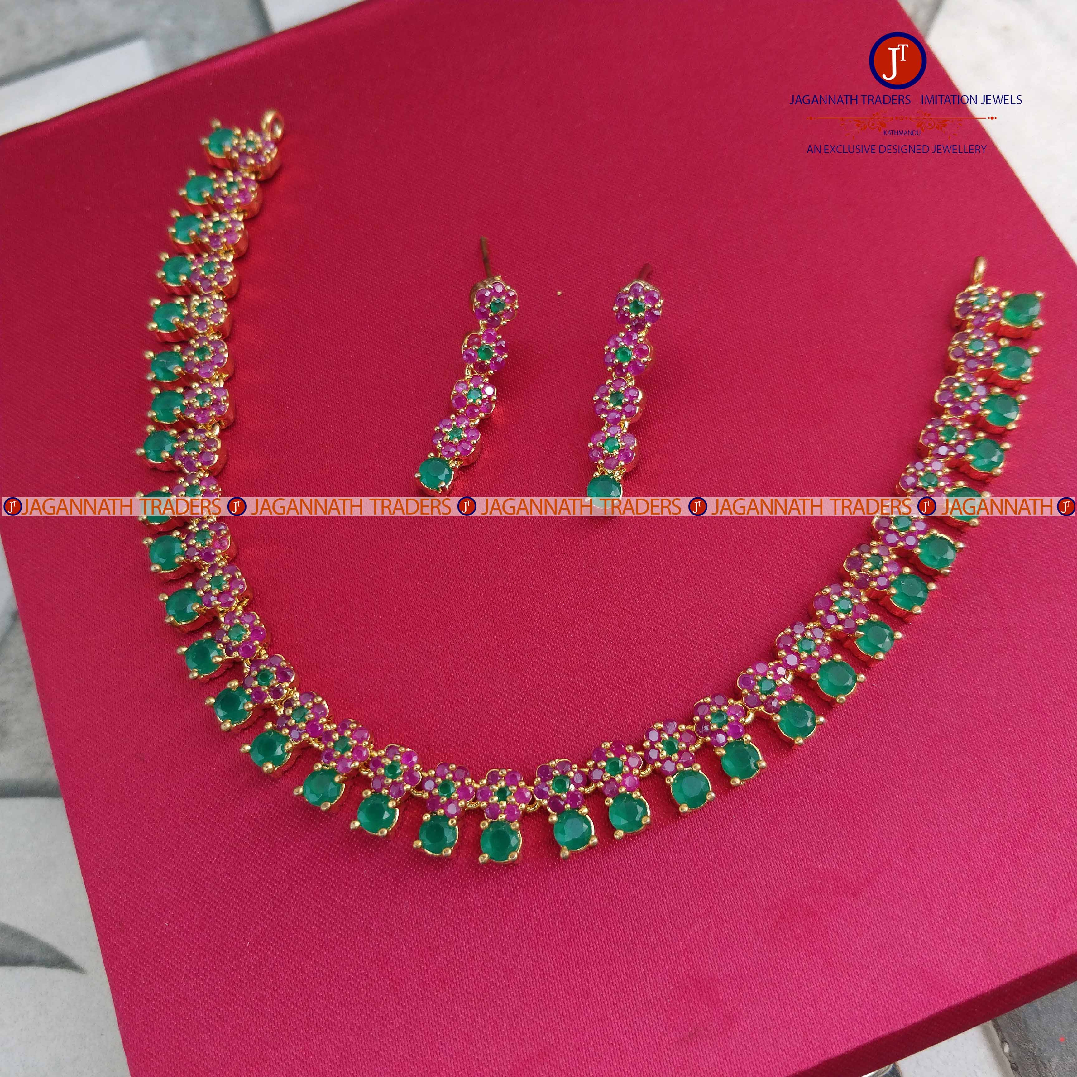 American Diamond Semi-Precious Stone Neck Set With Earring For Women