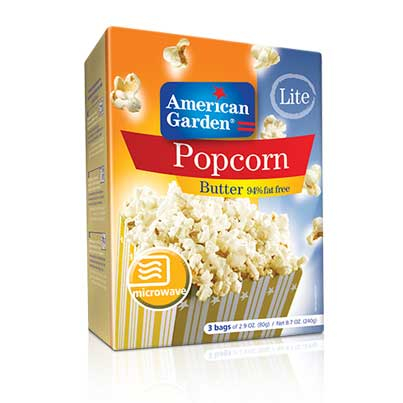 American Garden Microwave Popcorn, Butter Fat Free