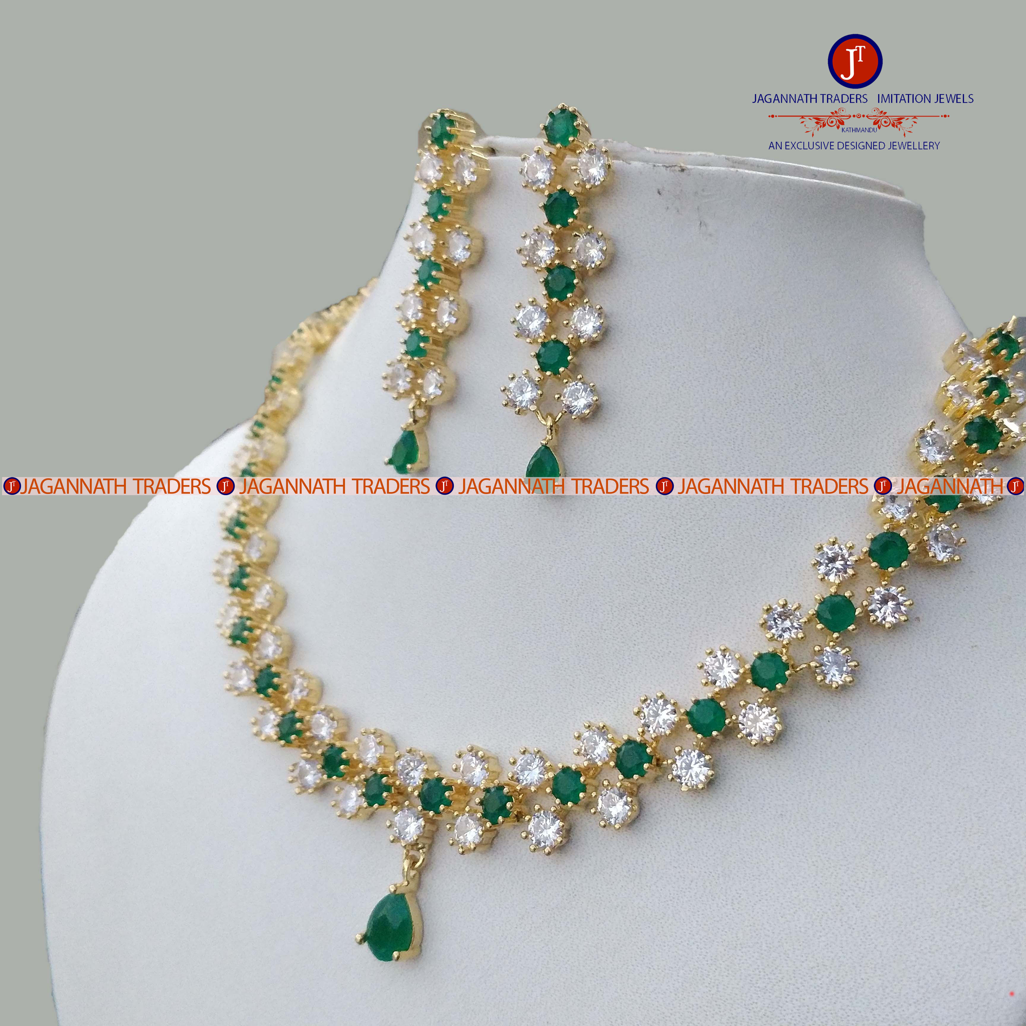 American Diamond Semi-Precious Stone Neck Set With Earring For Women
