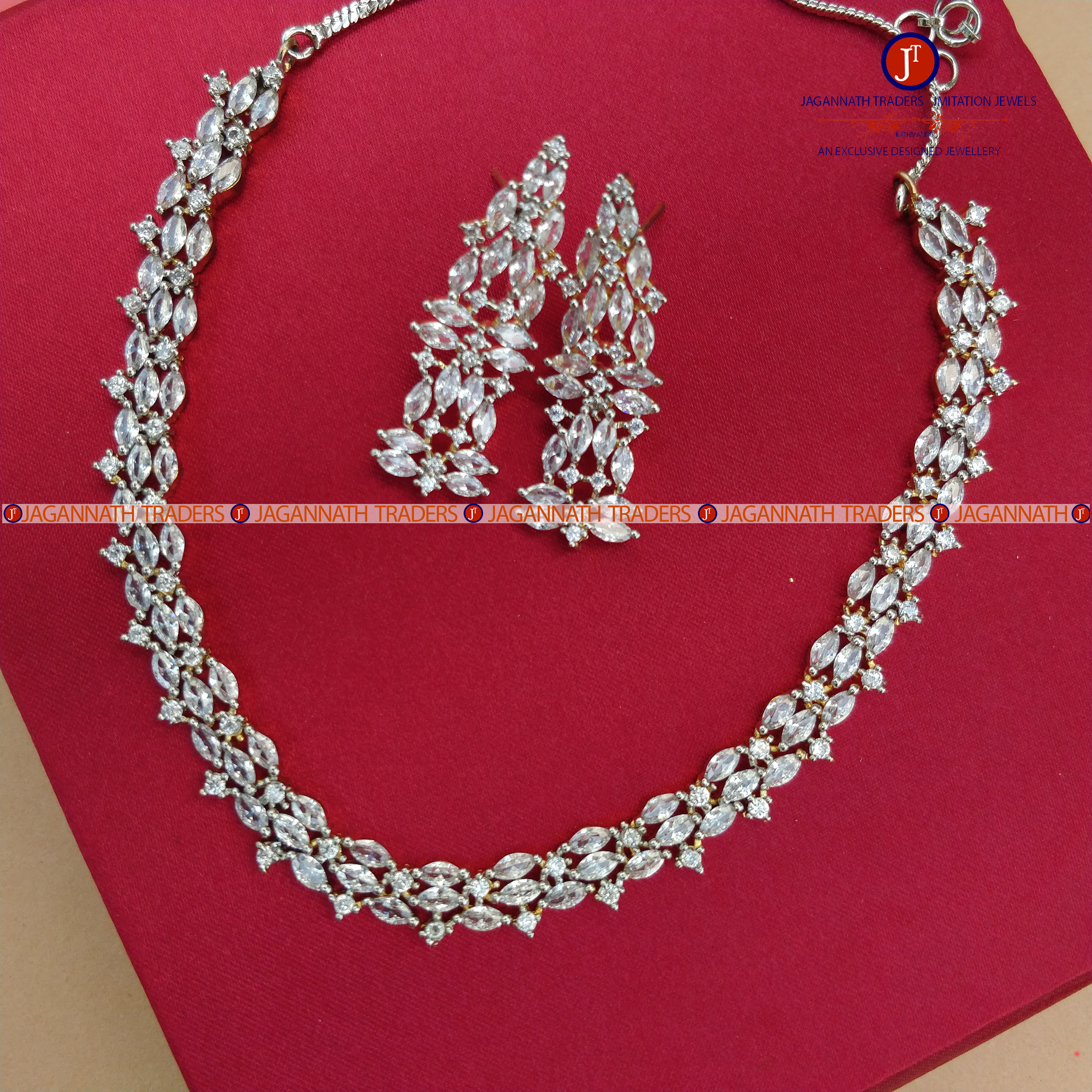  American Diamond Semi-Precious Stone Neck Set With Earring For Women