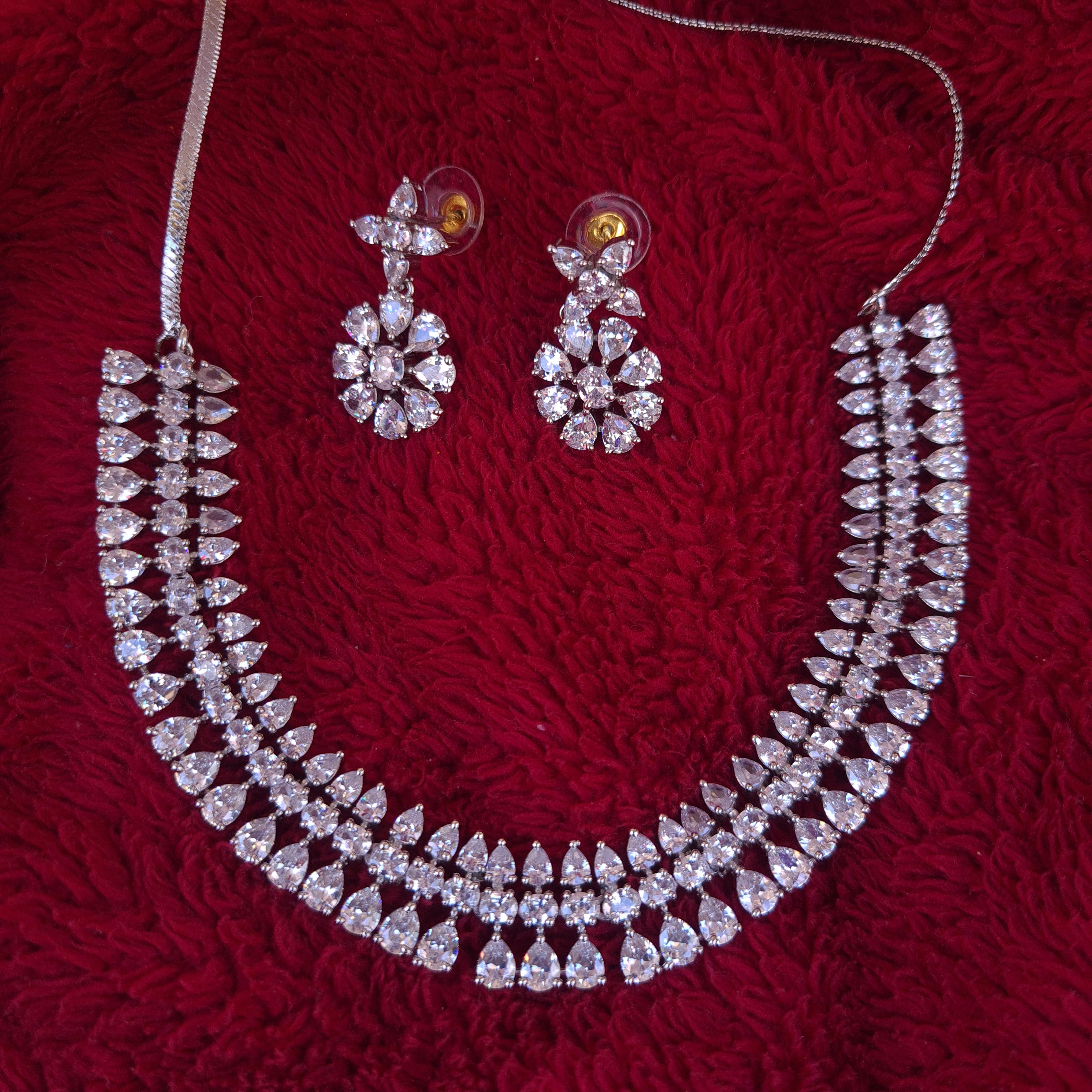 American Diamond Semi-Precious Stone Neck Set With Earring For Women