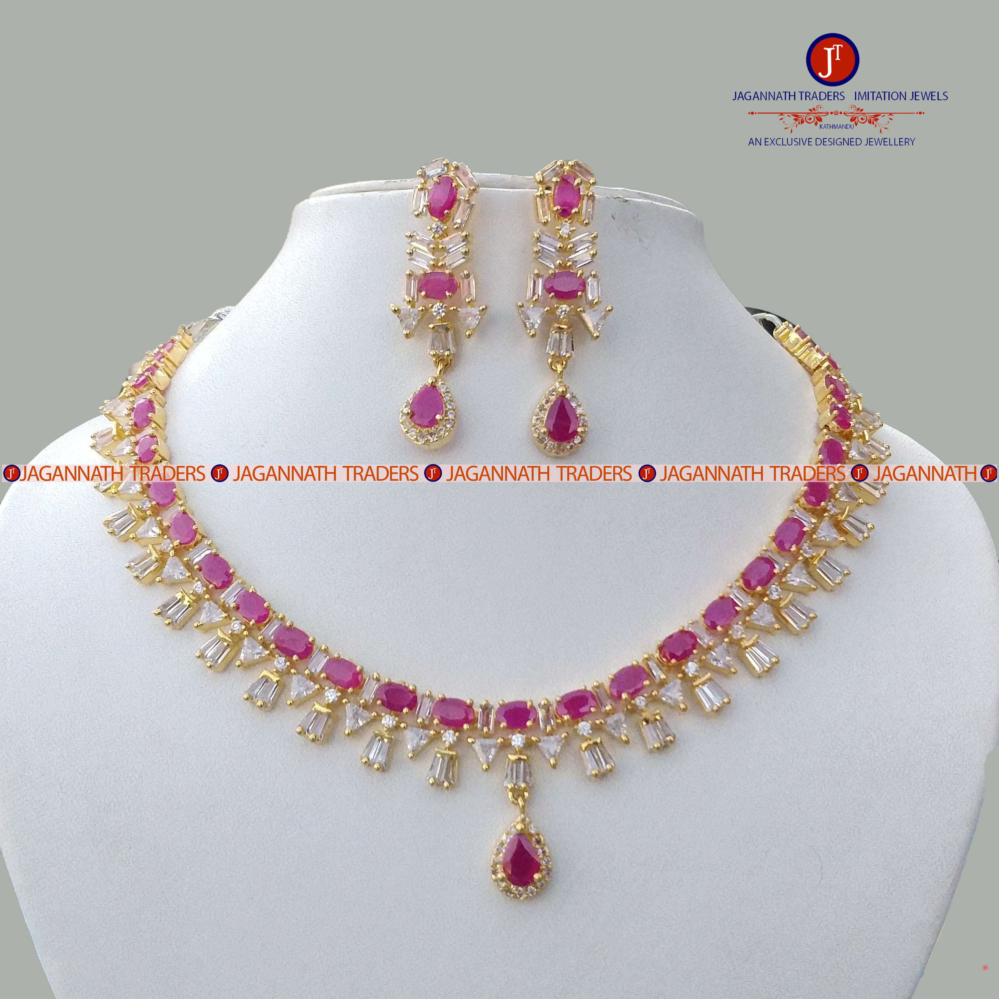 American Diamond Semi-Precious Stone Neck Set With Earring For Women