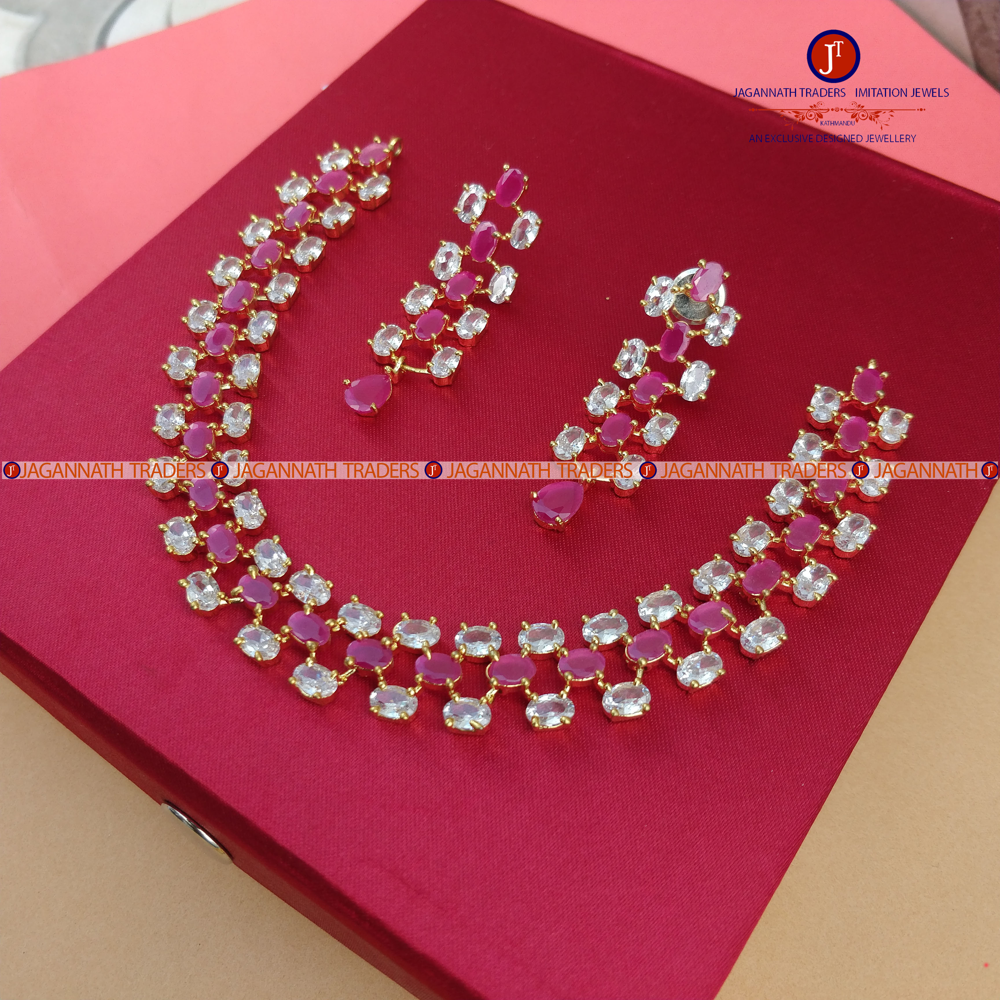 American Diamond Semi-Precious Stone Neck Set With Earring For Women