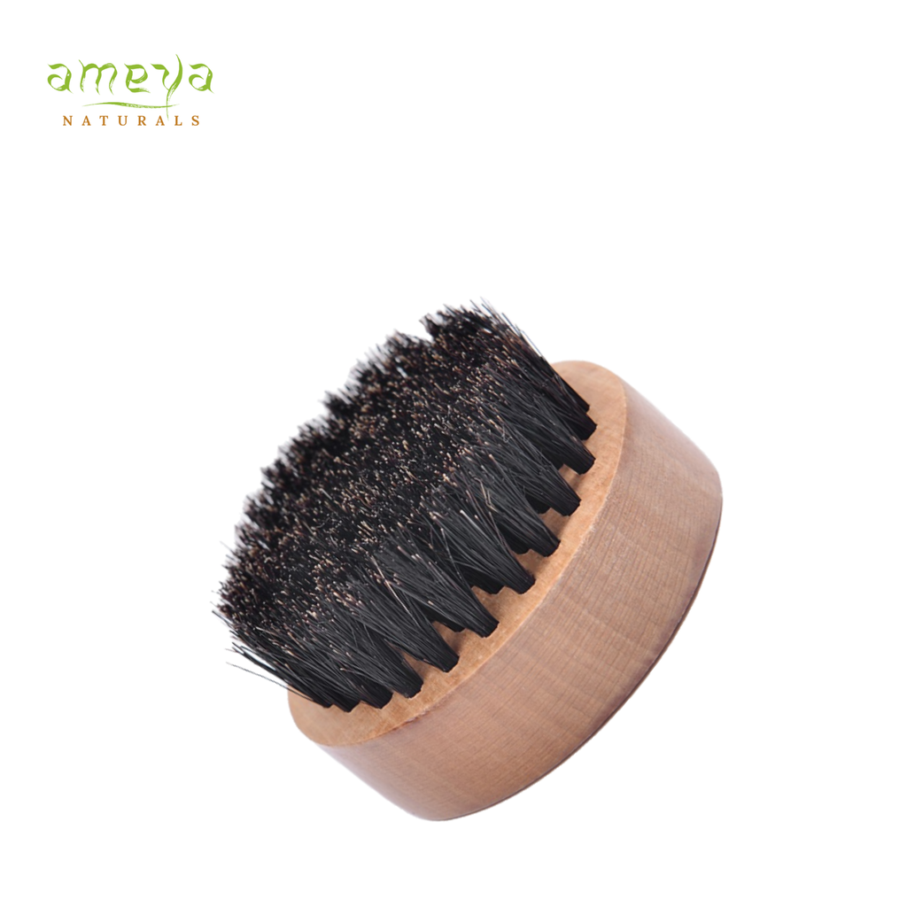 Ameya Naturals Round Beard Brush with Beechwood Handle