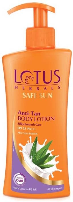 Lotus Herbal Safe Sun Anti-Tan Body Lotion Silky Smooth Care - SPF 25 PA+++ , 250 ml