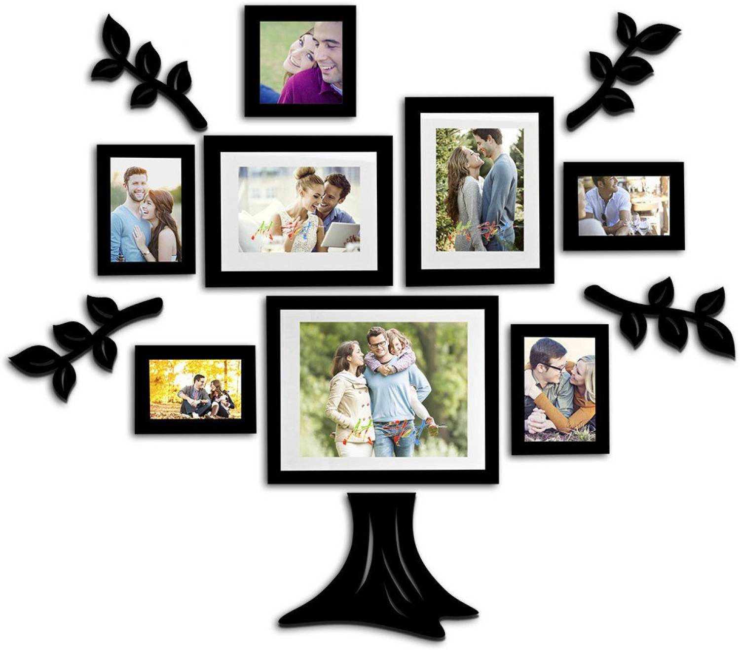 Art street Family Tree Set of 8 Individual Wall Photo Frame with MDF Plaque (Leaf and Trunk)