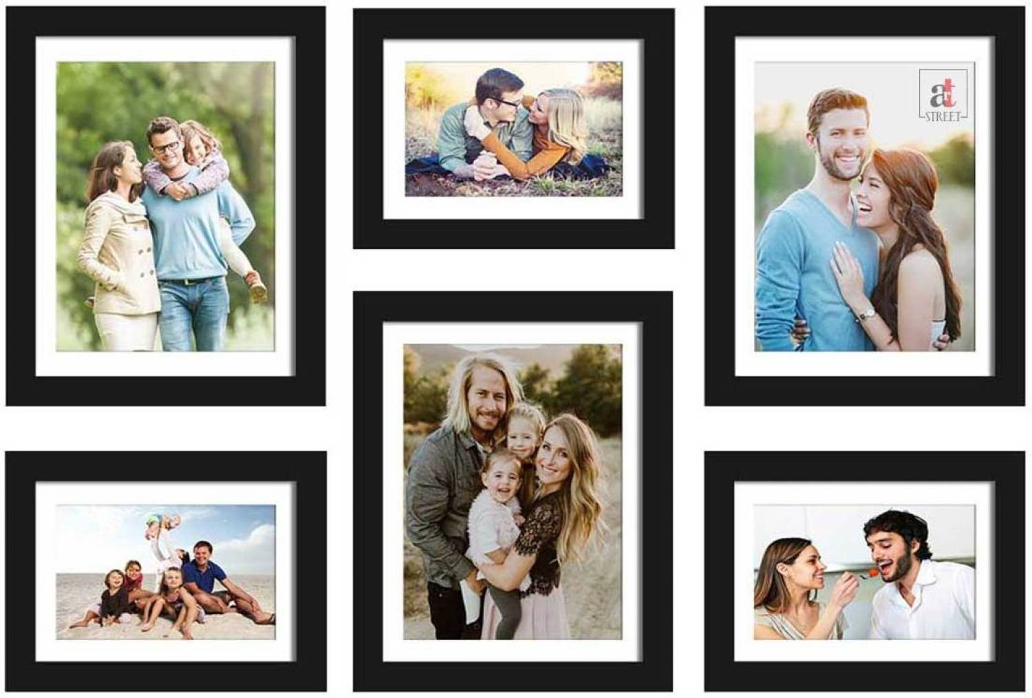 Art Street Wall Photo Picture Frame for Home Decor with Free Hanging Accessories (Size-6x8, 8x10 inches, Black and White), Set of 6