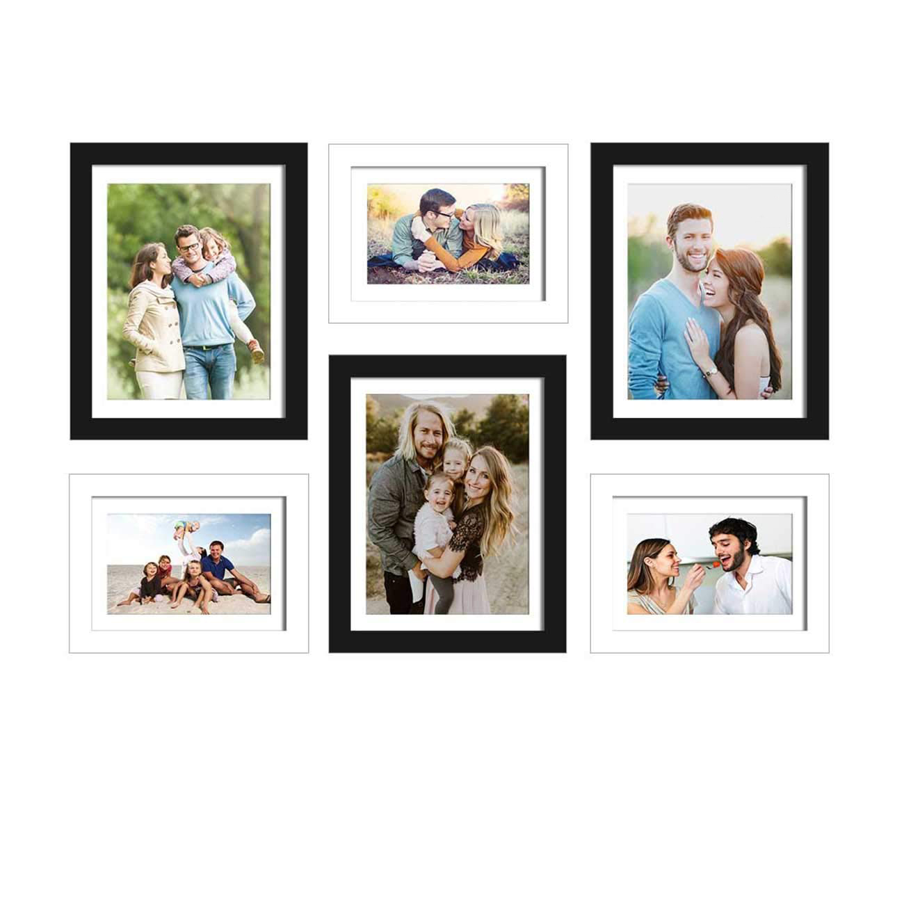 Art Street Wall Photo Picture Frame for Home Decor with Free Hanging Accessories (Size-6x8, 8x10 inches, Black and White), Set of 6