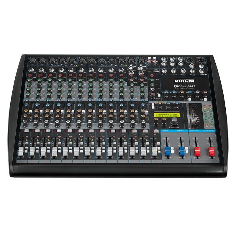 Ahuja PROMIX-1442 | With Built-in MP3 Player, 48V Phantom Supply on all Channels AC Operation with 24 Digital Effects, 2 Group Outputs