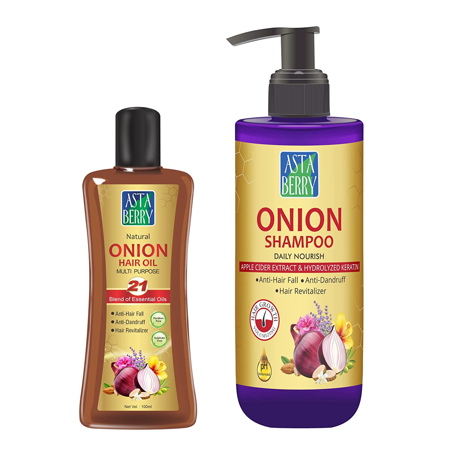 Astaberry Onion shampoo 300 ml & onion hair oil 100ml