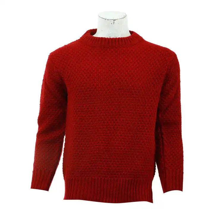 Red Woolen Full Sleeve Knitted Highneck Sweater For Men