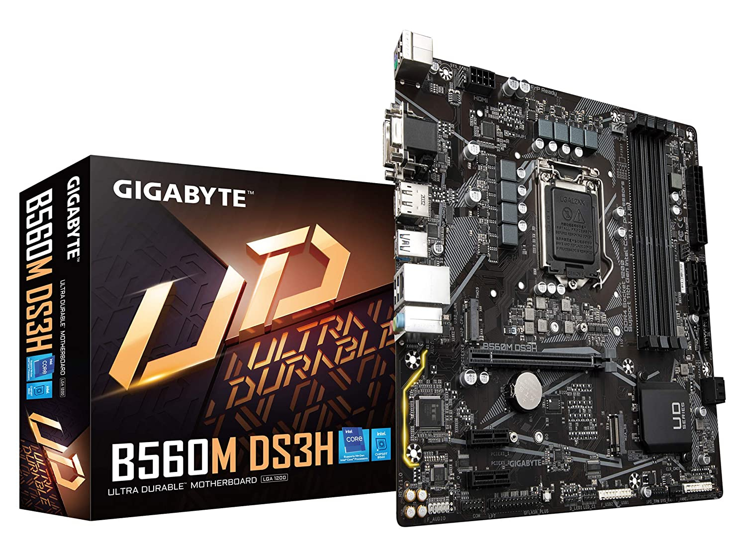 Gigabyte Intel® B560 Ultra Durable Motherboard with Direct 6+2 Phases Digital VRM, Full PCIe 4.0* Design, PCIe 4.0 M.2, GIGABYTE 8118 Gaming LAN, 8-ch HD Audio with Audio Caps, USB TYPE-C® , RGB FUSION 2.0, Q-Flash Plus