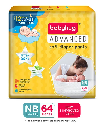 Baby Hug Advanced Diapers Pant Style New Bron-64 Pieces