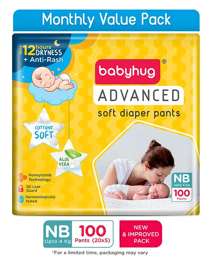Baby Hug Advanced Diapers Pant Style New Bron-100 Pieces